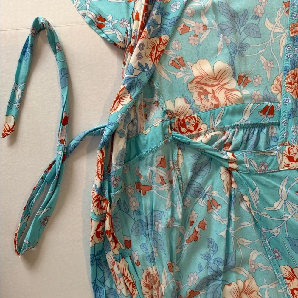 Floral Blue Wrap Maxi Dress - Picture 4 of 5